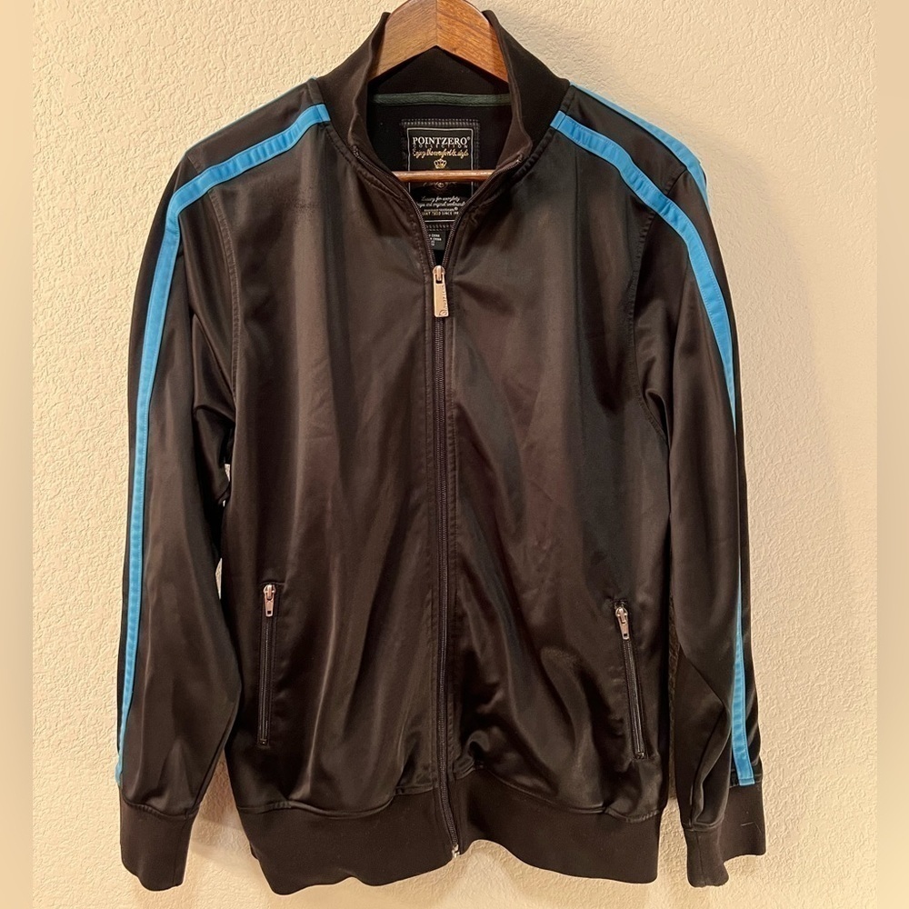 Point Zero Men’s Black and Sky Blue Track Jacket